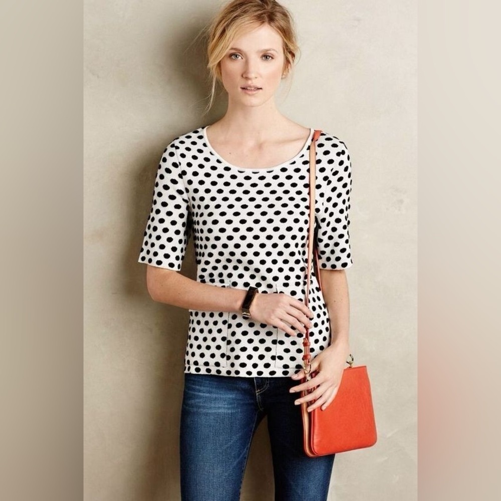 Anthropologie Moth Jacquard Dottie Knit Top Blouse Sweater Polka Dot XL